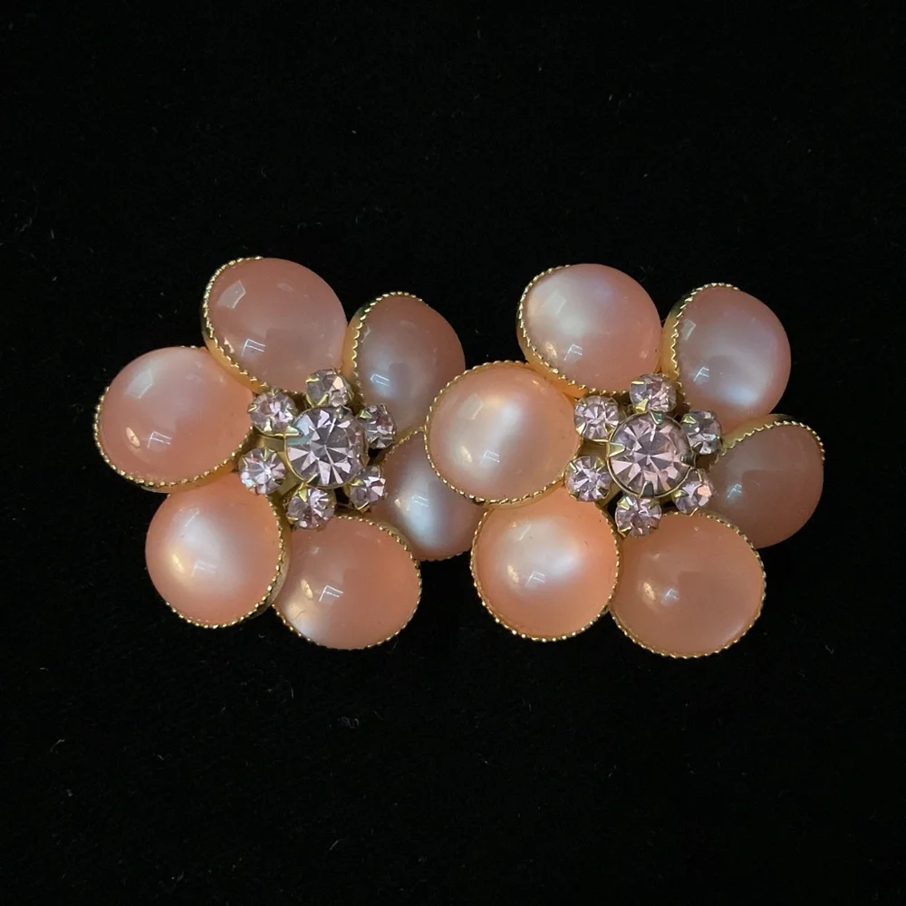 JUDY LEE Signed Pink Fem Moon Glow & Rhinestone Gold Tone 2